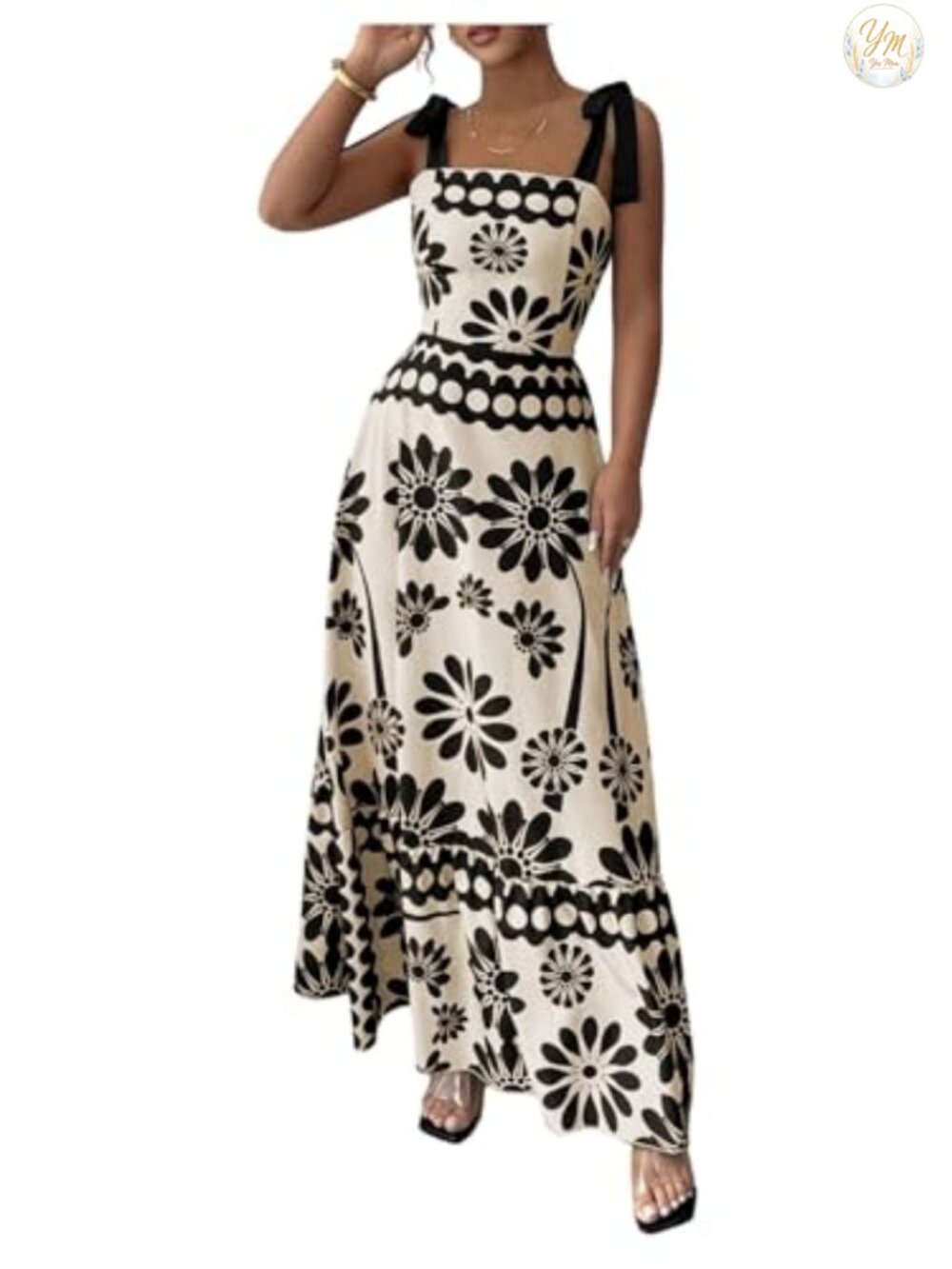 Floerns Women's Boho Floral Tie Shoulder Sleeveless Ruffle Hem Flowy Midi Dress